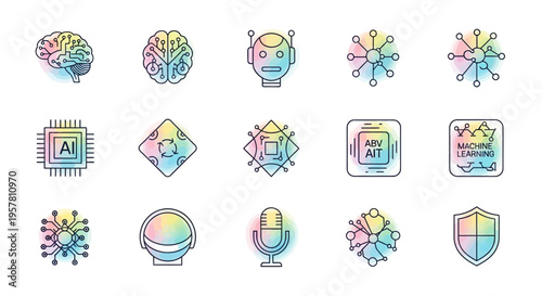 Colorful AI Technology Icons Set.