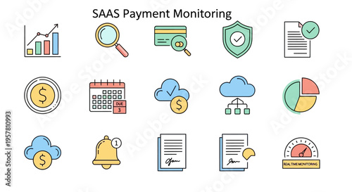 SAAS Payment Monitoring Icons Set.