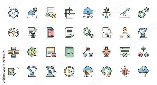 Collection of business and technology icons.
