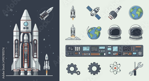 Space shuttle launch into orbit.