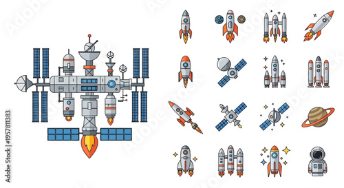 Space station and rockets in orbit.