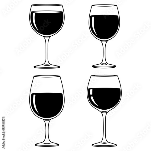 Wine Glasses Vector Illustration Elegant Drinkware Set Isolated Design