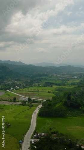Wallpaper Mural Green mountain with rainforest and wetlands. Agricultural land in the highlands. Mindanao, Philippines. Vertical view. Torontodigital.ca
