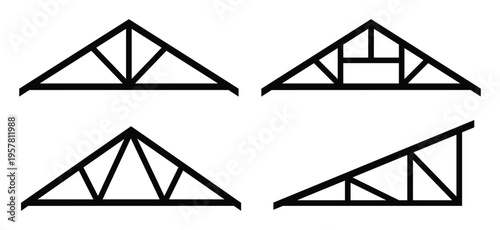 Roof trusses in black silhouette, architectural framing elements