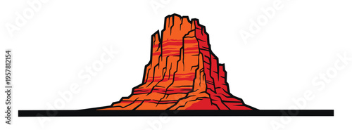 Sedimentary rock butte illustration for desert landscape design and nature backgrounds