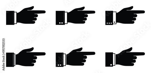 Set of human hands pointing to side with index finger, isolated on transparent background design