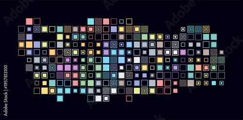 Turkey, shape of the country build of colored cells. Digital style map of the Turkey on dark background. Large size square blocks. Plain vector illustration.