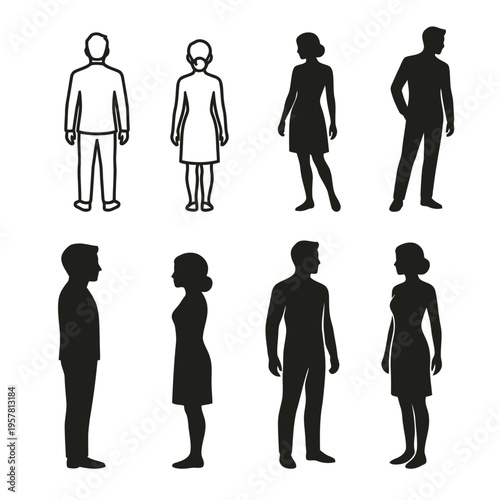 Minimalist Male and Female Silhouette Icons – Modern Human Vector Set