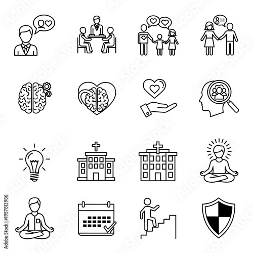 Icons of people and healthcare.