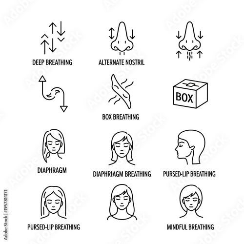 Various breathing techniques for relaxation.