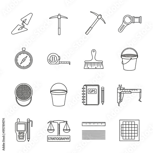 Various mining and geology tools icons.