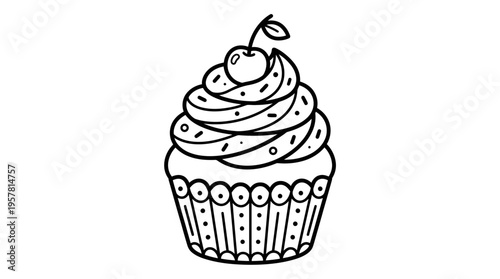 A cupcake with swirled frosting topping.