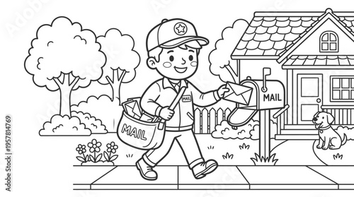 Smiling Mailman Delivering Postal Mail.