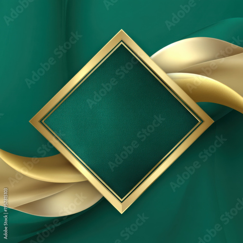 Emerald green background golden frame square border luxury abstract design elegant texture modern glamour style for premium marketing banner
