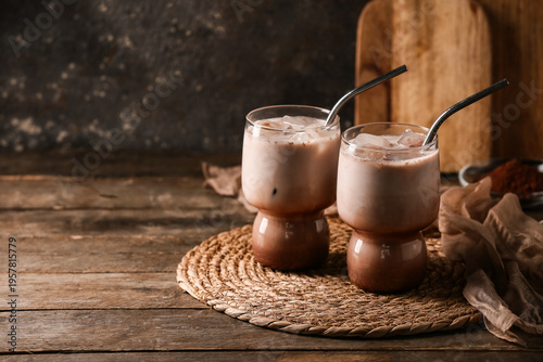 Glasses of cold cocoa drink...