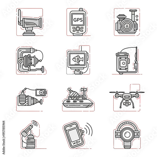 Collection of various electronic devices icons.