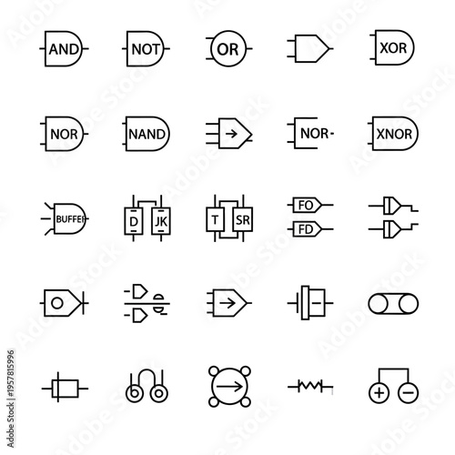 Digital circuit diagram symbols collection.