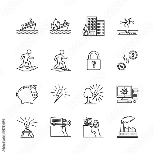Various business and technology icons.