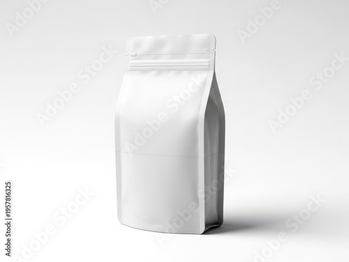 A white paper bag standing upright on a plain white background