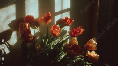 Flowers in Window Light Create a Setting for Self-Care With Soft Shadows and a Minimal Look, Captured Using a 35mm Lens at F2.5