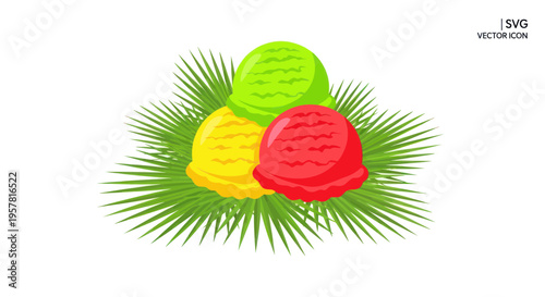 Colorful Ice Cream Scoops on Palm Leaves