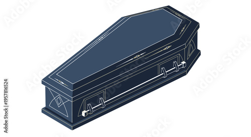 Dark Blue Coffin Illustration, Funeral Casket, Death Symbol, Respectful Mourning