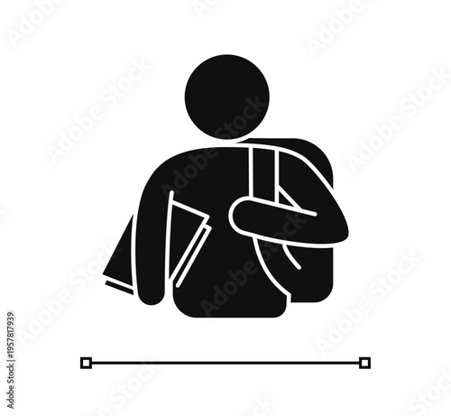 Solid Glyph Student with Backpack and Books Icon