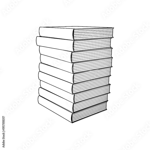 Outline for Coloring of Hardcover Book with Bookmark on White Background. Vector Illustration.