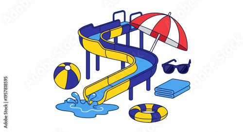 Water Slide Fun: Summer Vacation, Pool Party, Beach Resort Elements