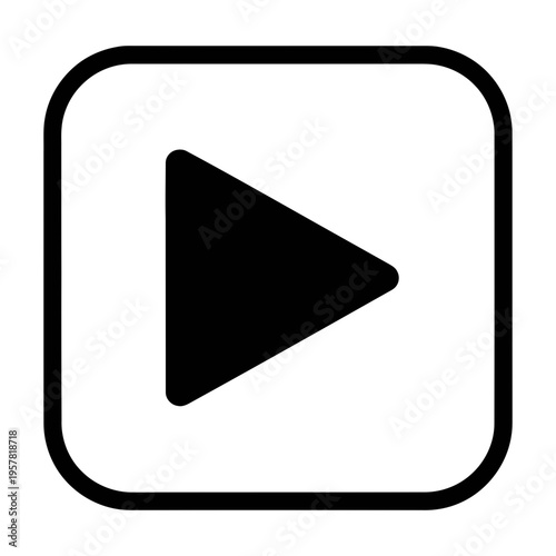 Play button icon, representing video playback and audio start, within a rounded square border, ideal for media controls and user interfaces