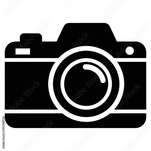 Simple graphic icon of a camera, representing a visual capture device; a versatile tool for photography, digital content, and media applications