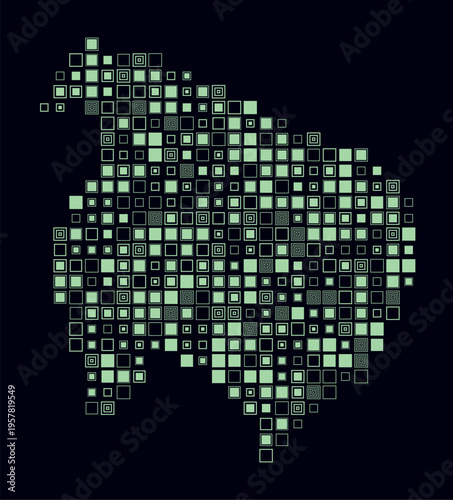 Norfolk Island, shape of the country build of colored cells. Digital style map of the Norfolk Island on dark background. Large size square blocks. Abstract vector illustration.