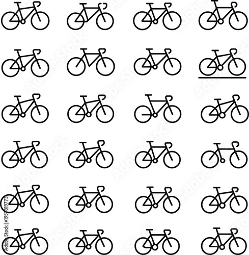Various Bicycle Silhouettes with Detailed Frame Components and Drop Handlebars Clean Line Art