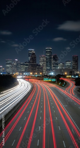 Illuminated Cityscape Highway Streaks At Night Vibrant Urban Flow