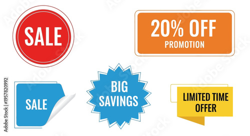 Colorful sale promotion badges and labels for retail and marketing purposes