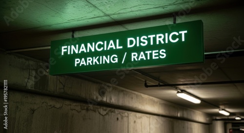 Illuminated Financial District Parking Rates Sign In Garage