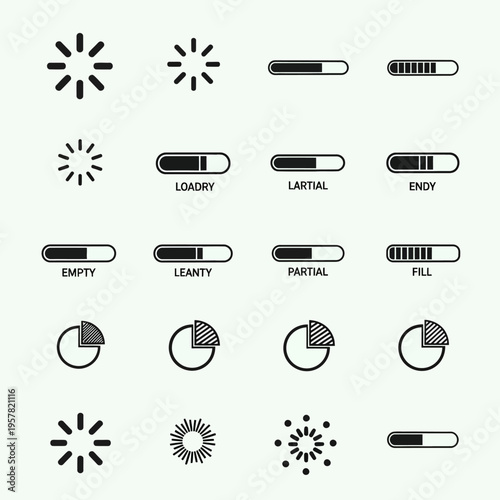 Black and white progress bar icons.