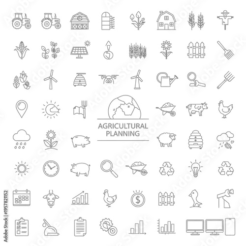 Agricultural planning icons on white background.