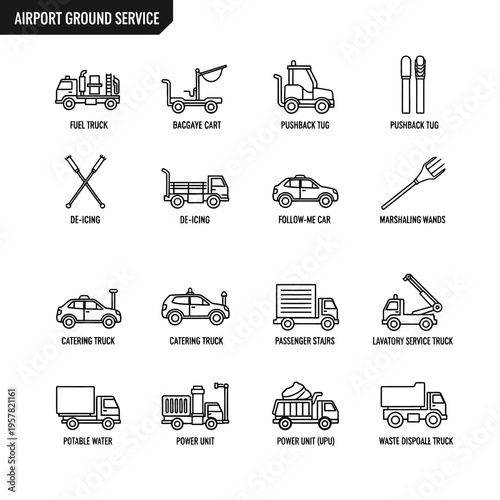 Airport ground service truck icons.