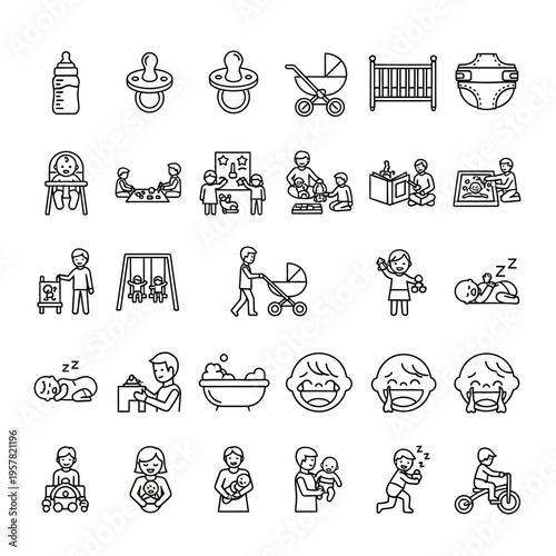 Baby care and parenting illustrations.