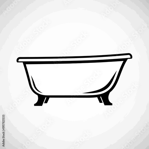 Black and white clawfoot bathtub illustration.