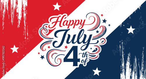 Happy July 4th Independence Day USA Patriotic Graphic with Grunge Background and Stars