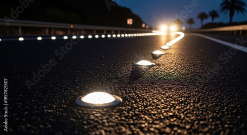 Illuminated Highway At Night With Vehicle Headlights Guiding The Way