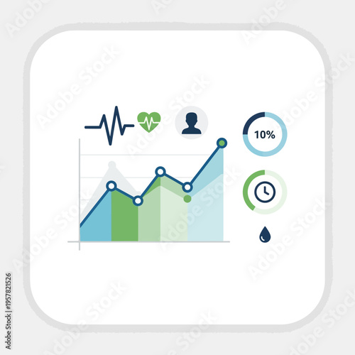 Business graph with statistics icons.