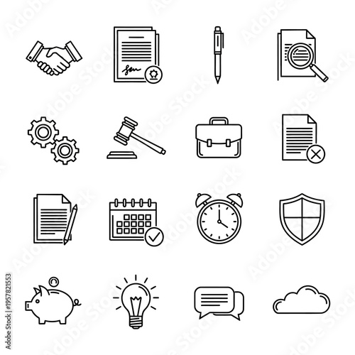Business icons and office supplies.