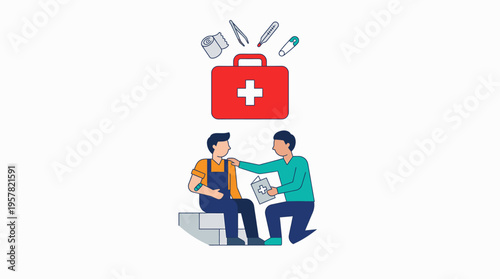 Medical First Aid Kit and Doctor Helping Injured Patient