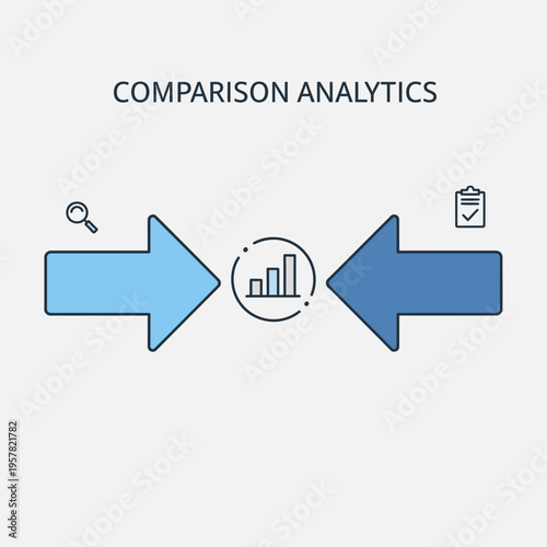 Blue arrows with graph and icons.