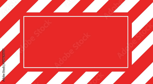 Red and White Warning Striped Border Background with Blank Center Frame for Text - Caution and Hazard Concept Signage