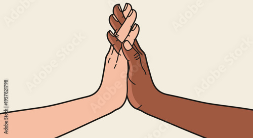 Hands touching illustration representing unity harmony and equality
