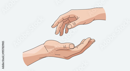 Two cartoon hands reaching out illustration for support and assistance concepts